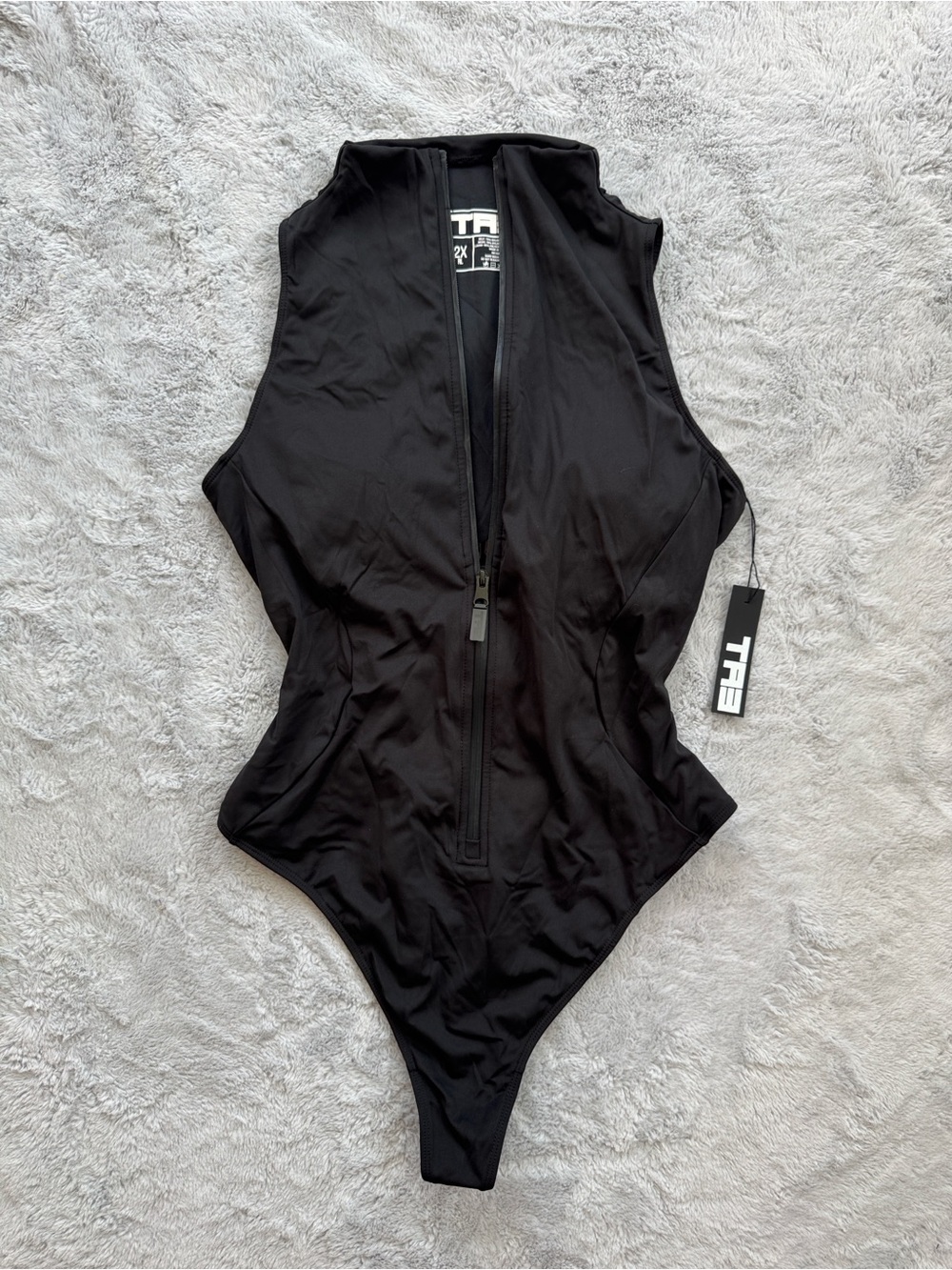 TA3 Sleeveless Surfy Thong Snatched Waist Lace Back Swimsuit Black 2X Regular